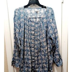 Old Navy Blue Floral Women's Long Sleeve Poet Blouse Size XXL
